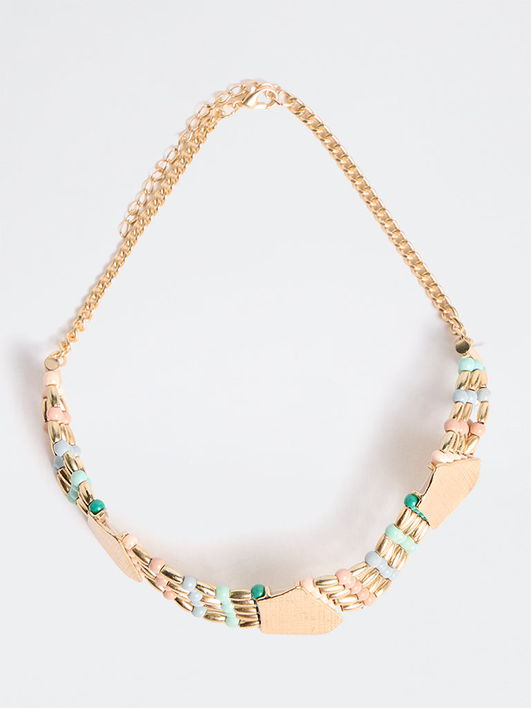 Westside Accessories Gold Metal Textured Beaded Choker Necklace