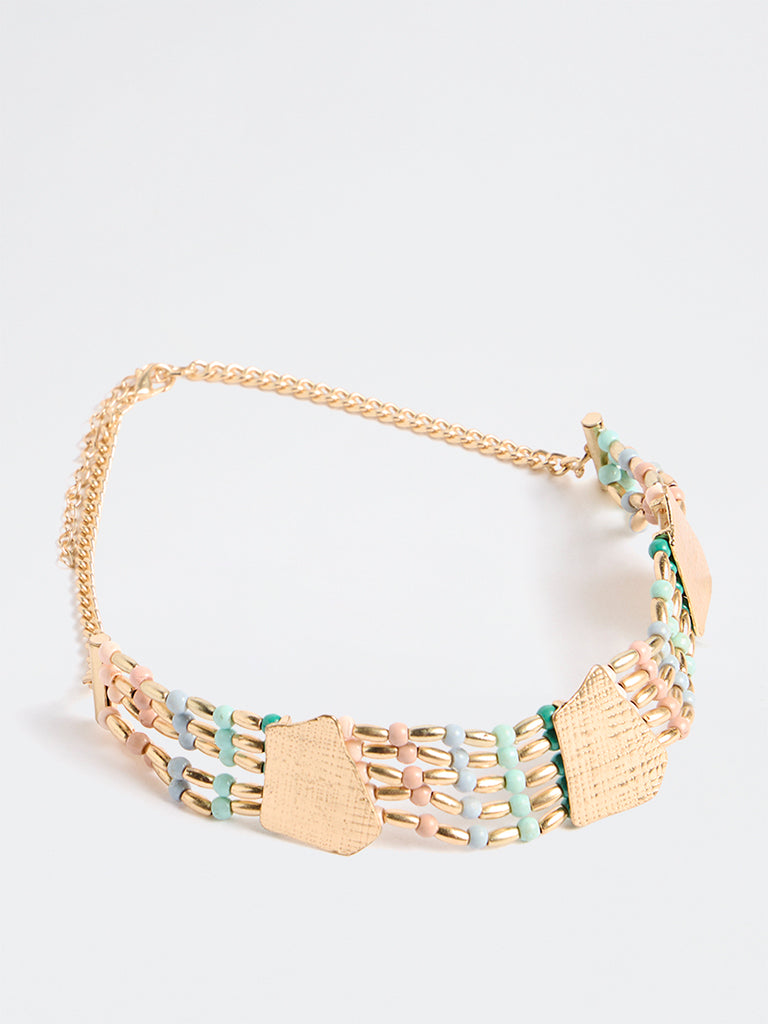 Westside Accessories Gold Metal Textured Beaded Choker Necklace