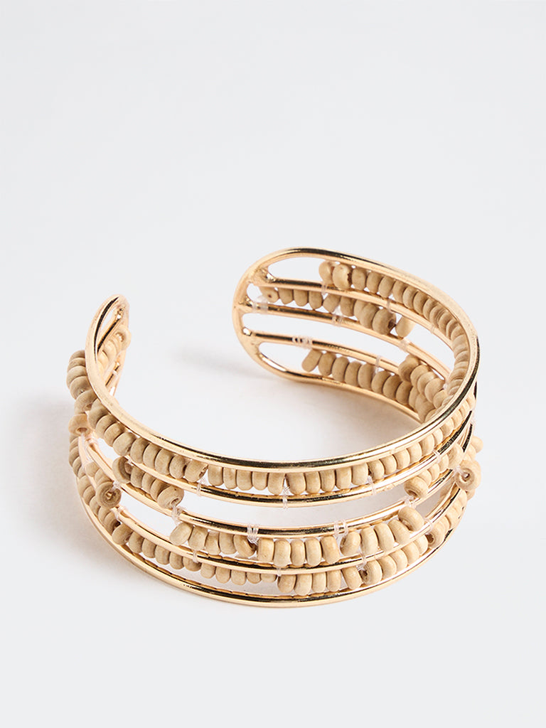 Westside Accessories Gold Beaded Metal Cuff Bracelet