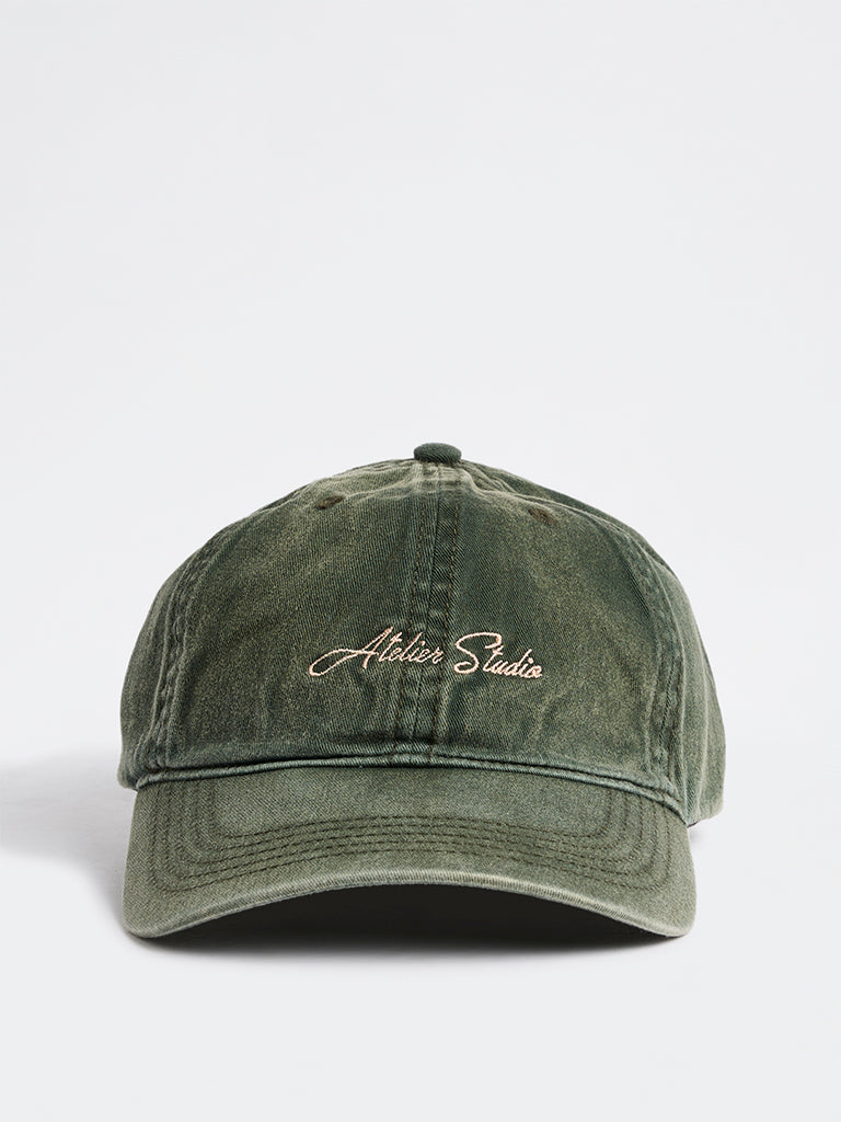 Westside Accessories Olive Washed Text Embroidered Cap