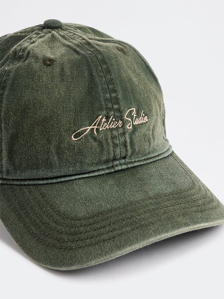 Westside Accessories Olive Washed Text Embroidered Cap