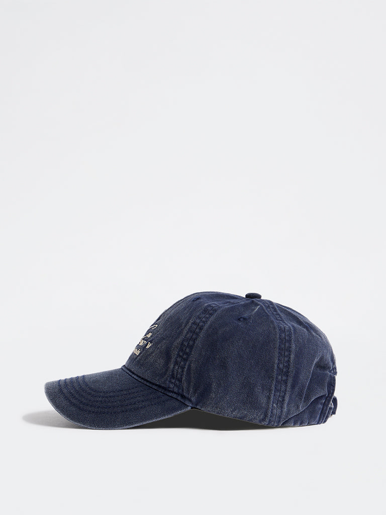 Westside Accessories Navy Washed Text Embroidered Cap