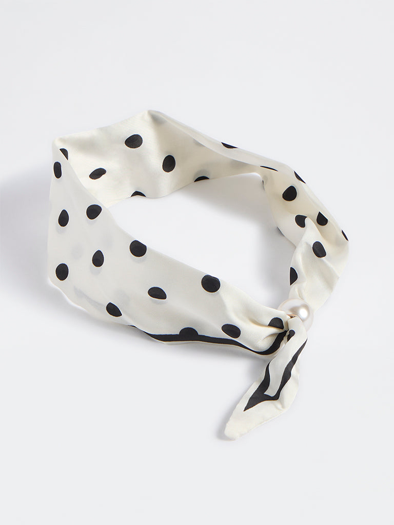 Westside Accessories Black and White Polka-Dot Neck Scarf