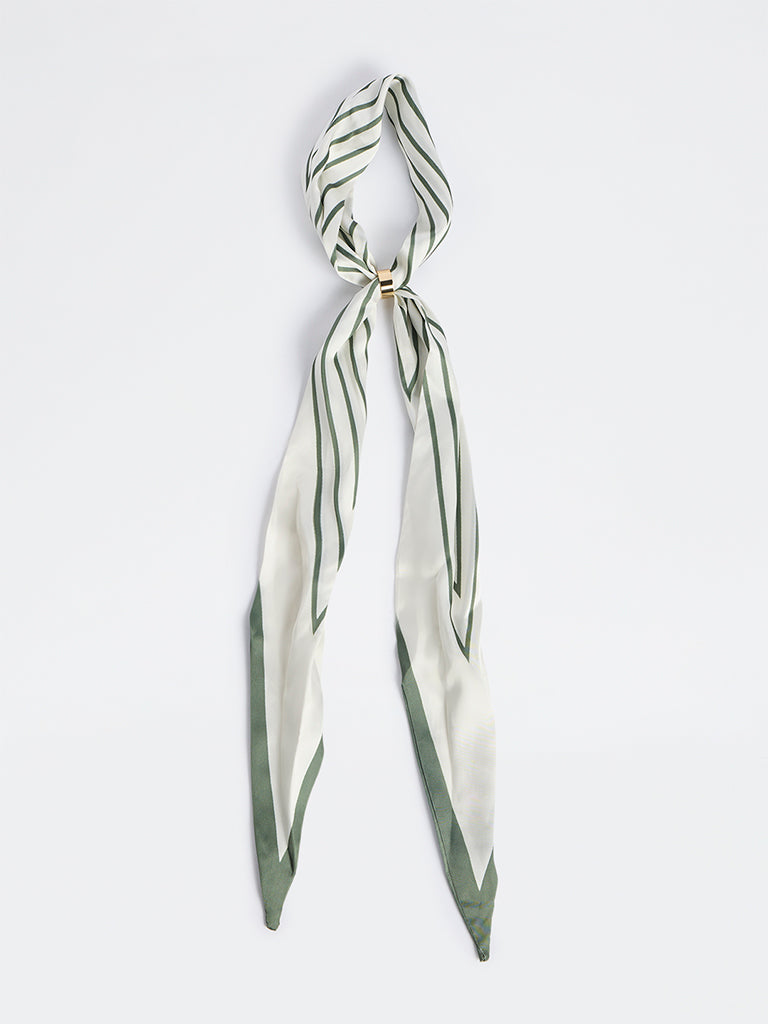 Westside Accessories Sage Green and White Stripe Printed Neck Scarf