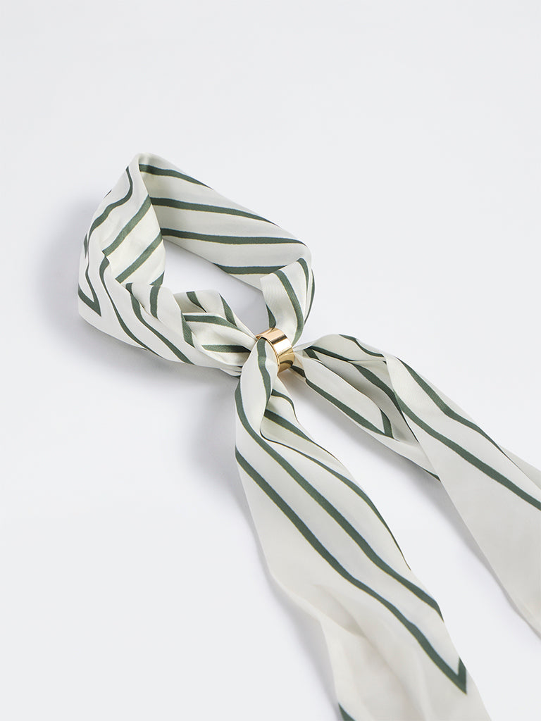 Westside Accessories Sage Green and White Stripe Printed Neck Scarf