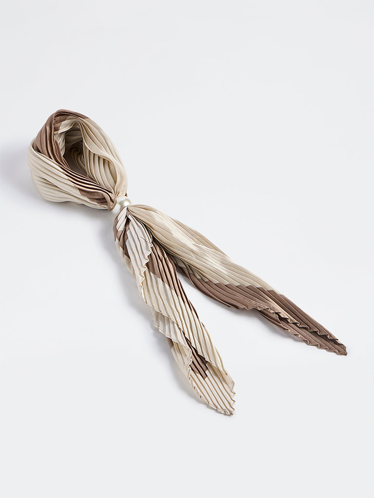 Westside Accessories Brown and Off-White Pleated Neck Scarf
