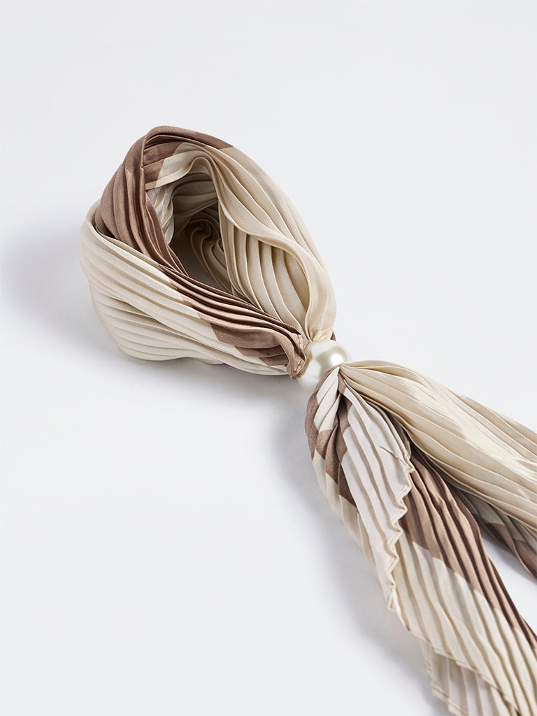 Westside Accessories Brown and Off-White Pleated Neck Scarf