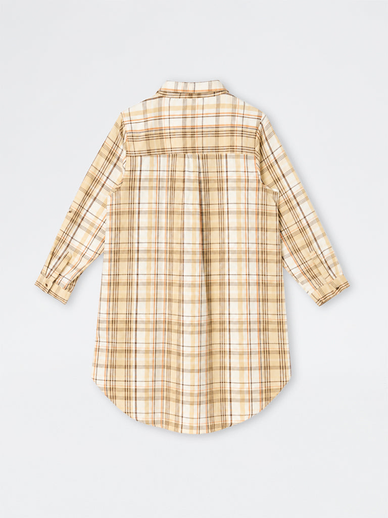 Gia Beige Plaid Checkered Cotton Tunic Dress