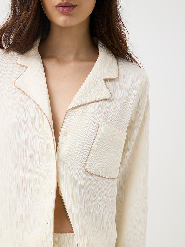 Wunderlove Ivory Textured Shirt and Pyjama Set