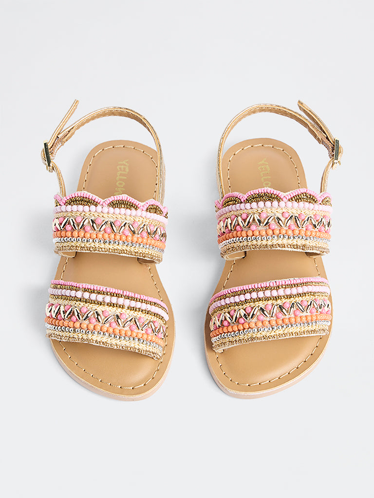 Yellow Pink Beadwork Embellished Sandals
