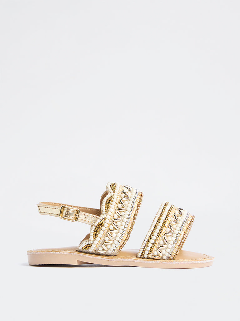 Yellow Ivory Beadwork Embellished Sandals
