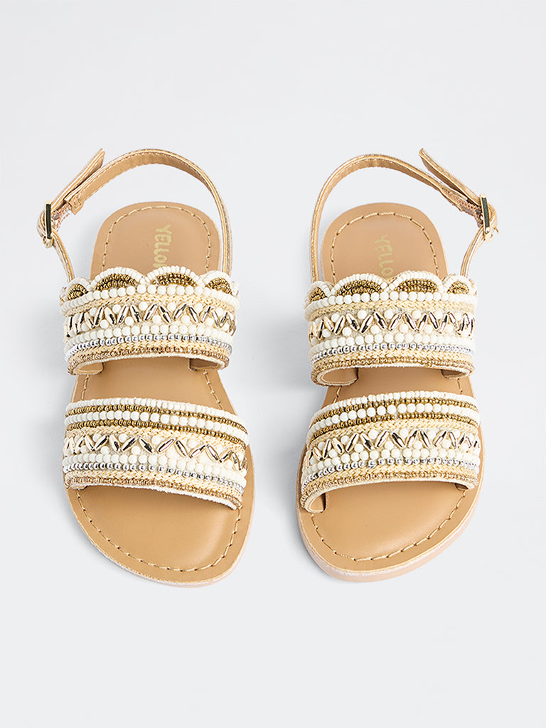 Yellow Ivory Beadwork Embellished Sandals