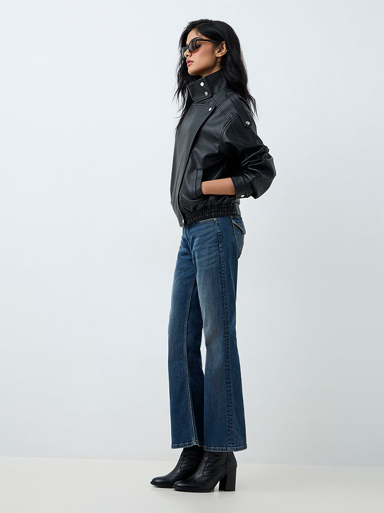 Nuon Black Textured Faux Leather Biker Jacket