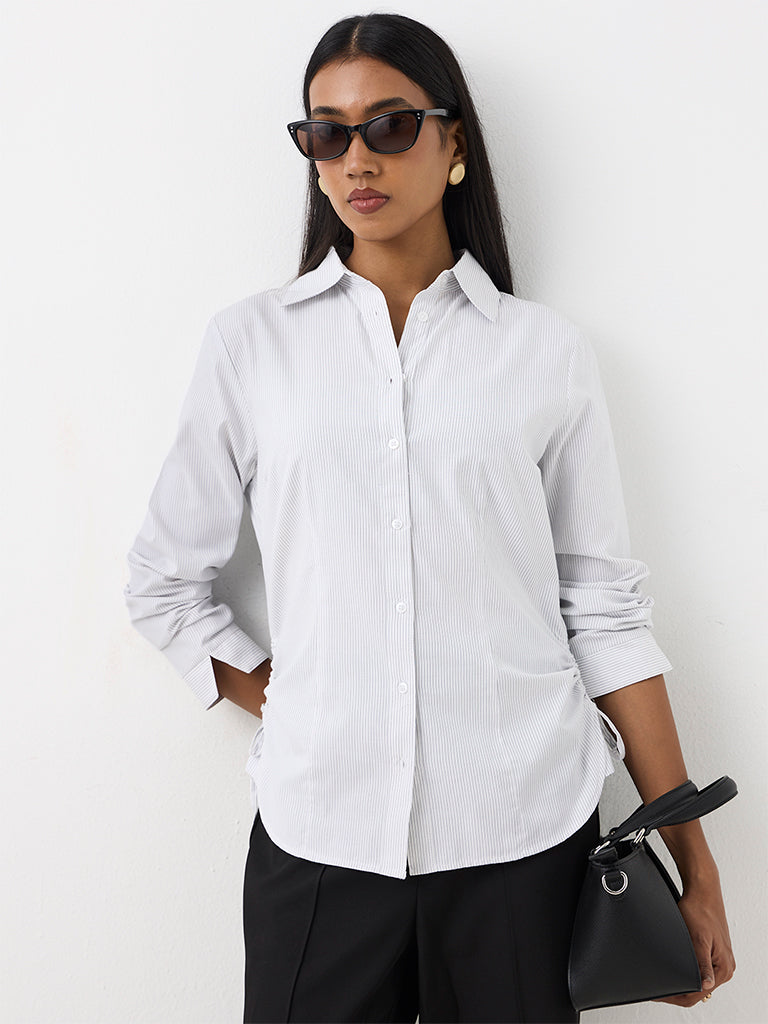 Wardrobe Ivory Pinstriped Cotton-Blend Shirt