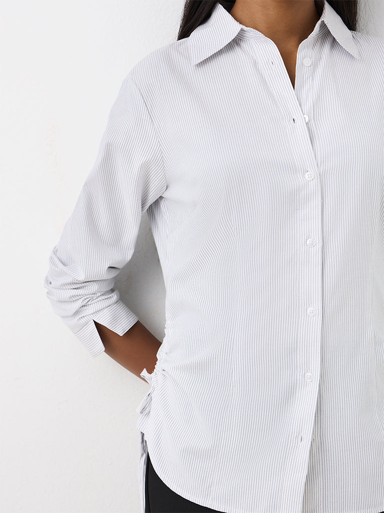 Wardrobe Ivory Pinstriped Cotton-Blend Shirt