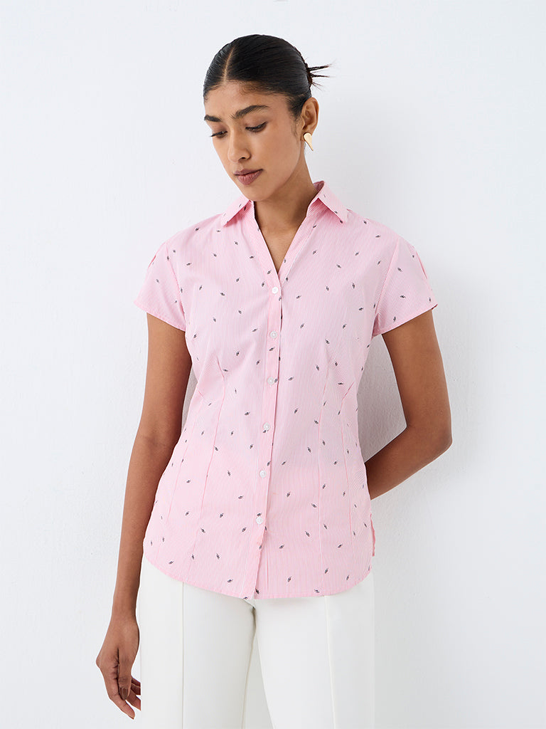 Wardrobe Pink Printed Cotton-Blend Shirt