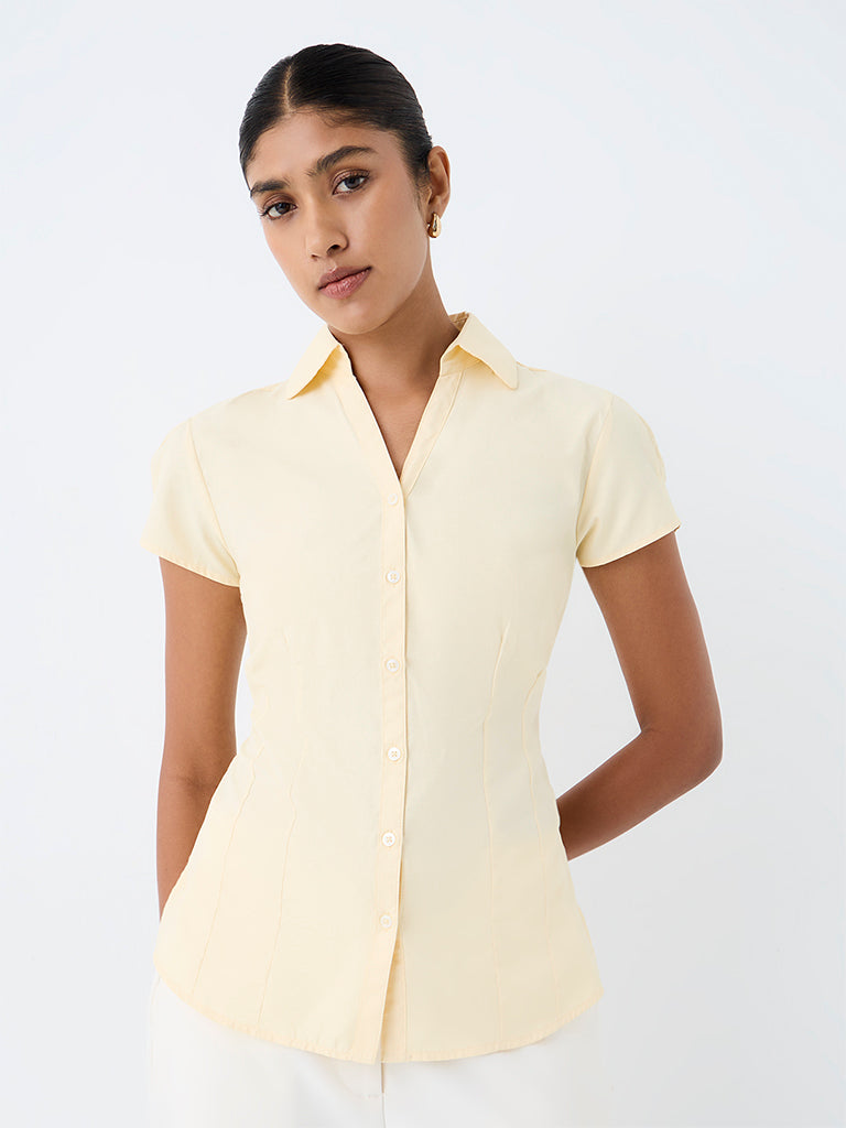 Wardrobe Yellow Solid Cotton-Blend Shirt