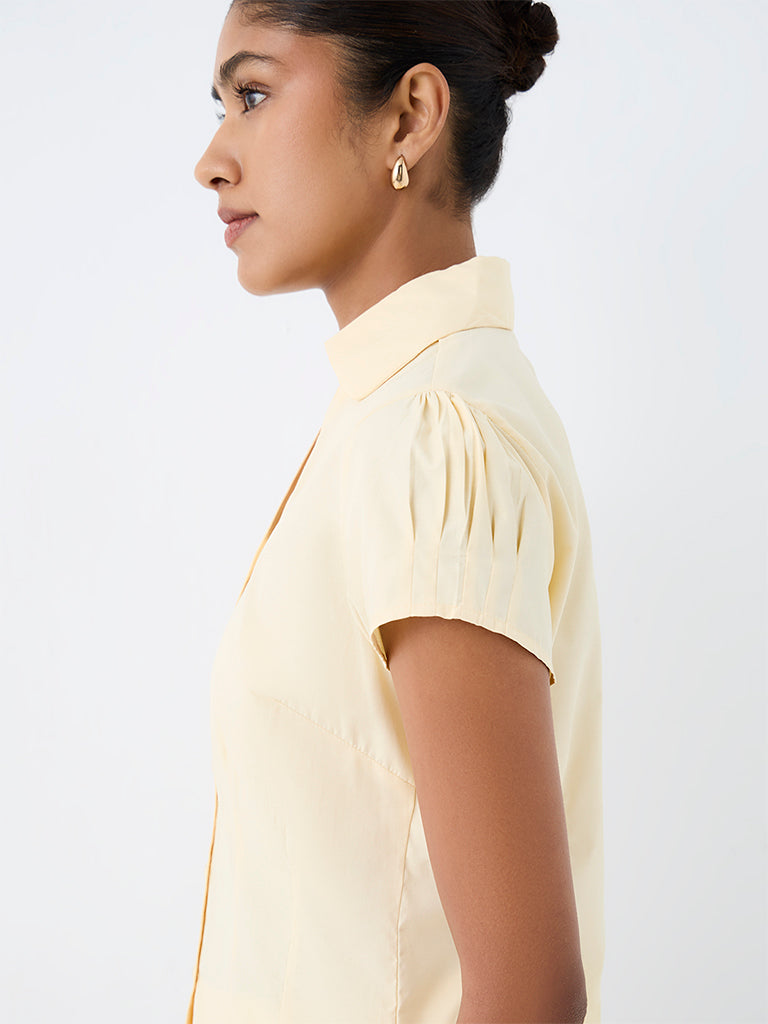 Wardrobe Yellow Solid Cotton-Blend Shirt
