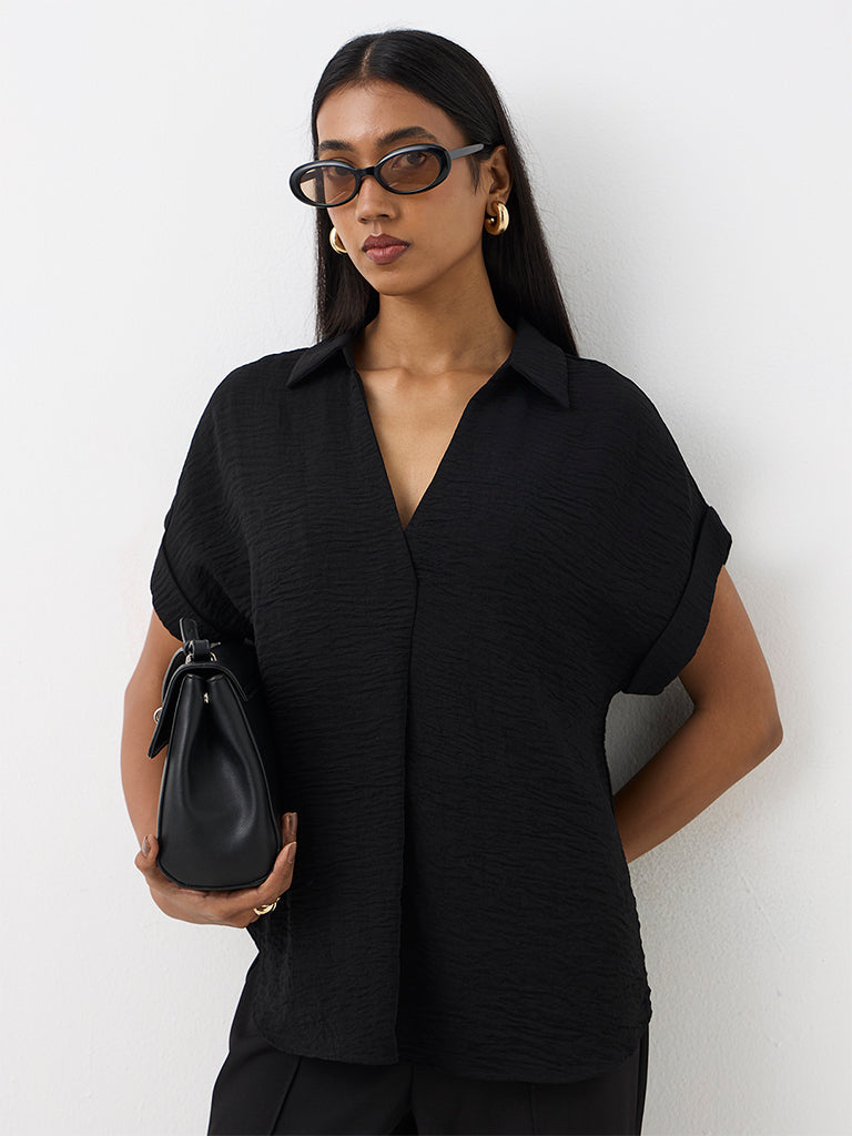Wardrobe Black Crinkle-Textured Blouse