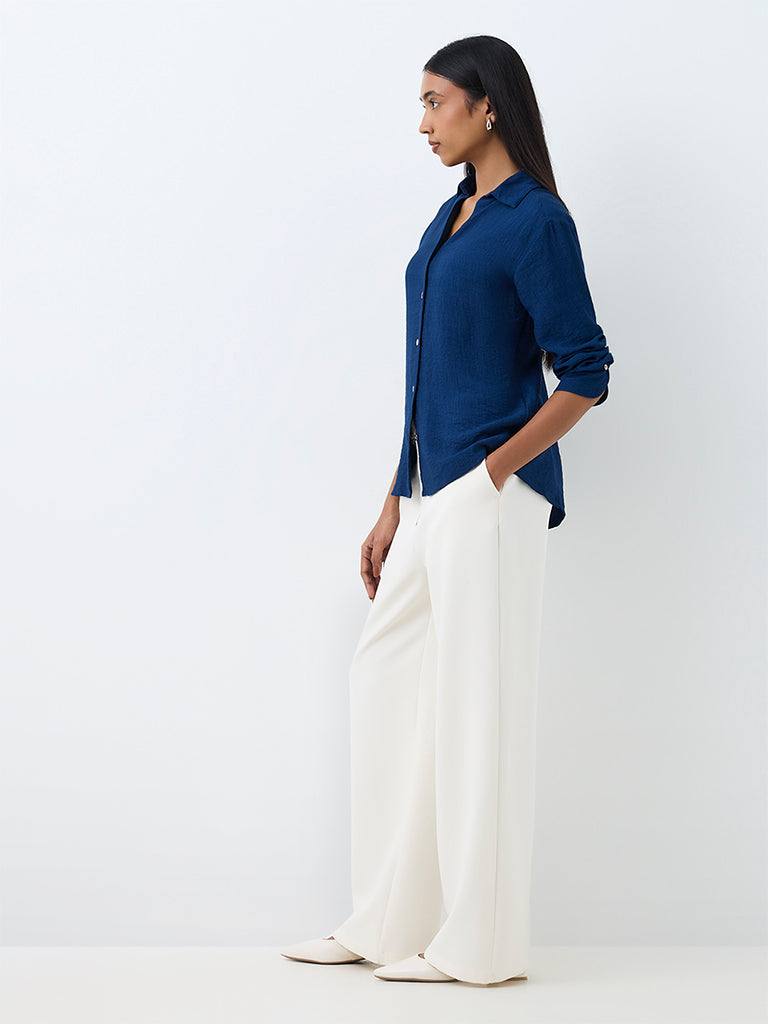 Wardrobe Dark Blue Textured Shirt