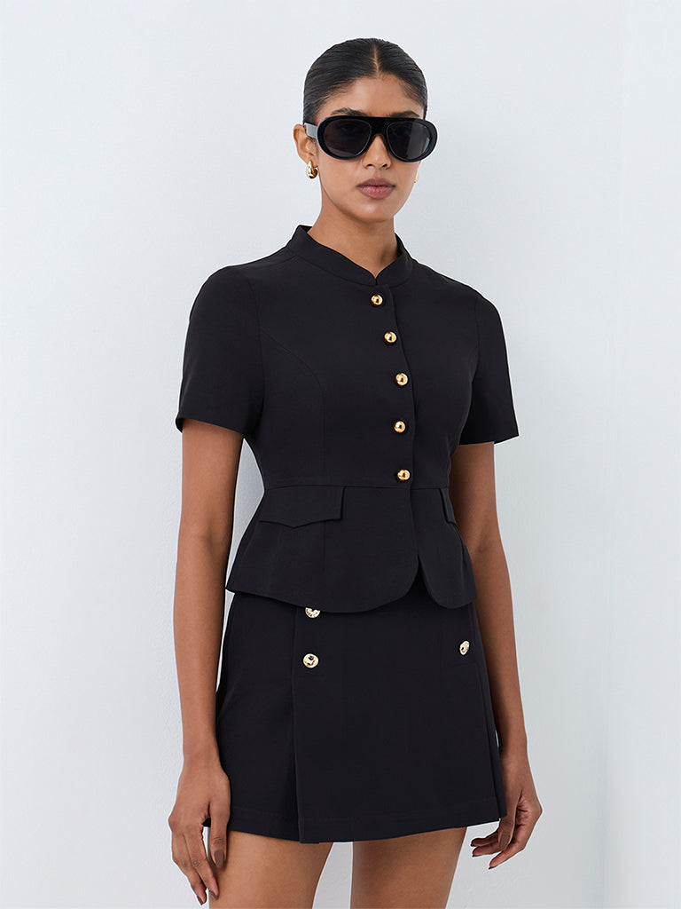 Wardrobe Black Solid Peplum Blouse