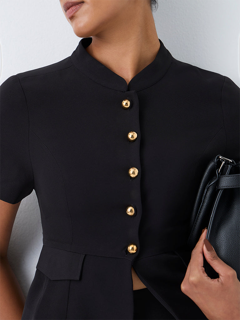 Wardrobe Black Solid Peplum Blouse