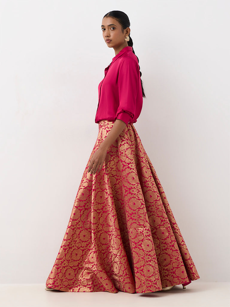 Vark Fuchsia Brocade Skirt and Shirt Set