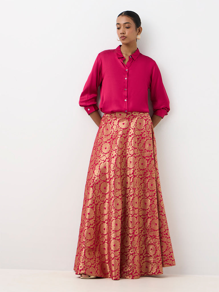 Vark Fuchsia Brocade Skirt and Shirt Set