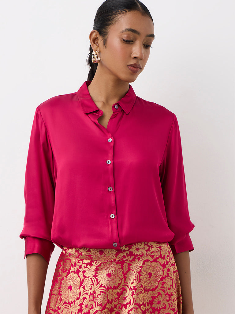 Vark Fuchsia Brocade Skirt and Shirt Set