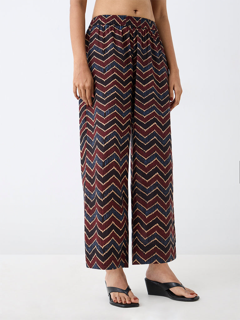 Utsa Multicolour Chevron Printed Cotton Pants