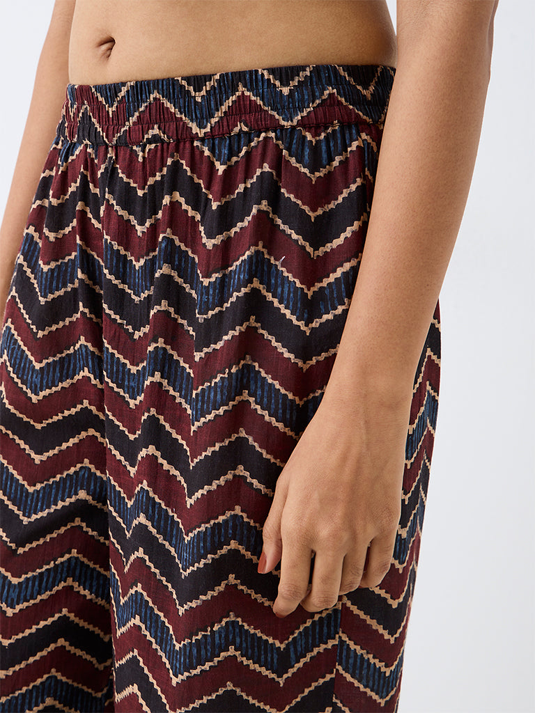 Utsa Multicolour Chevron Printed Cotton Pants