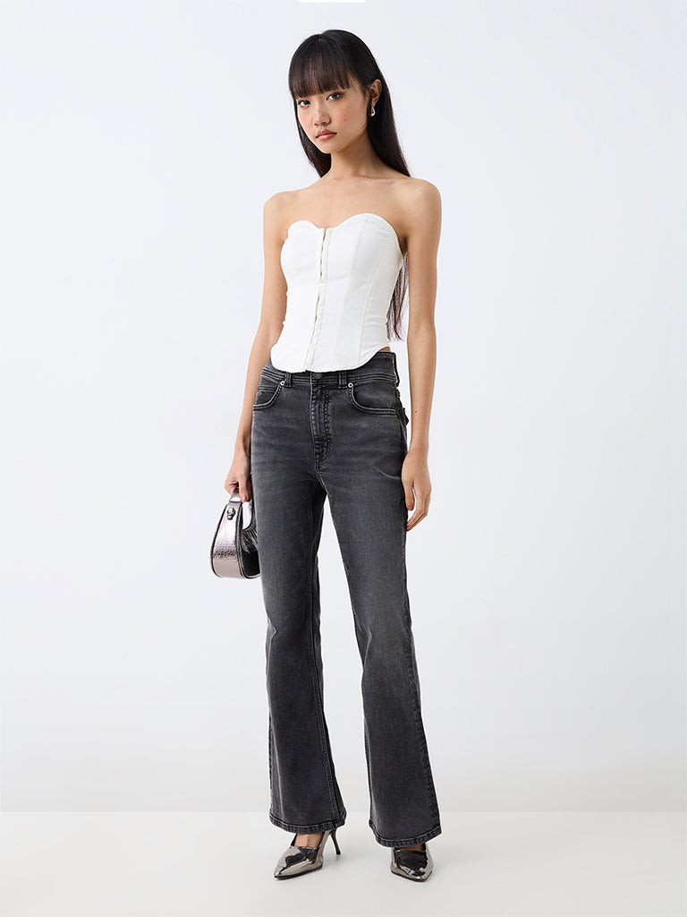 Nuon Off-White Solid Corset Top