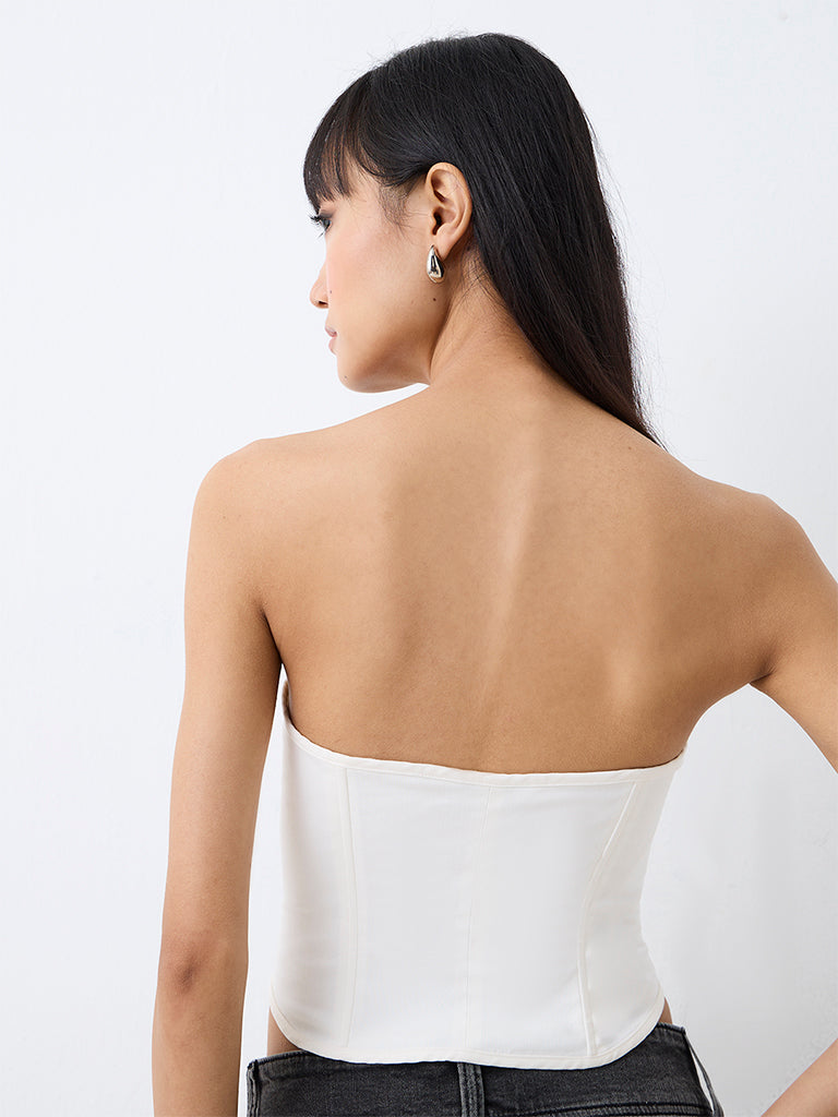 Nuon Off-White Solid Corset Top