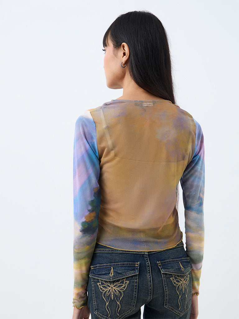 Nuon Multicolour Floral Printed Mesh Top with Camisole