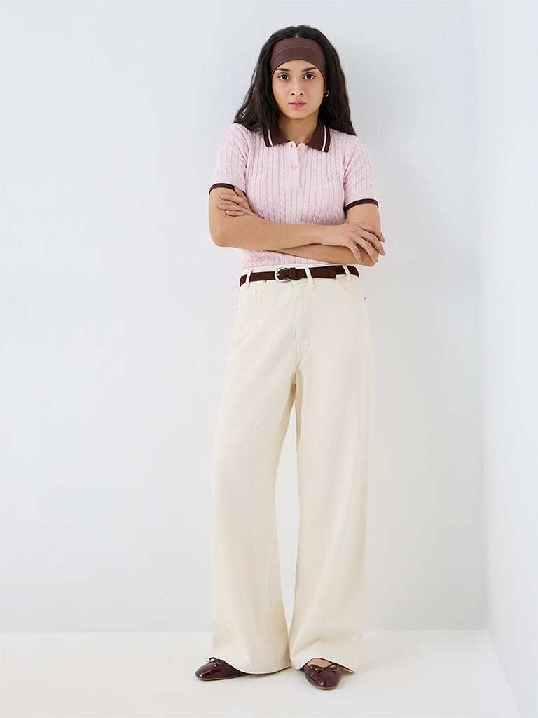Nuon Off-White High-Waist Straight-Leg Jeans
