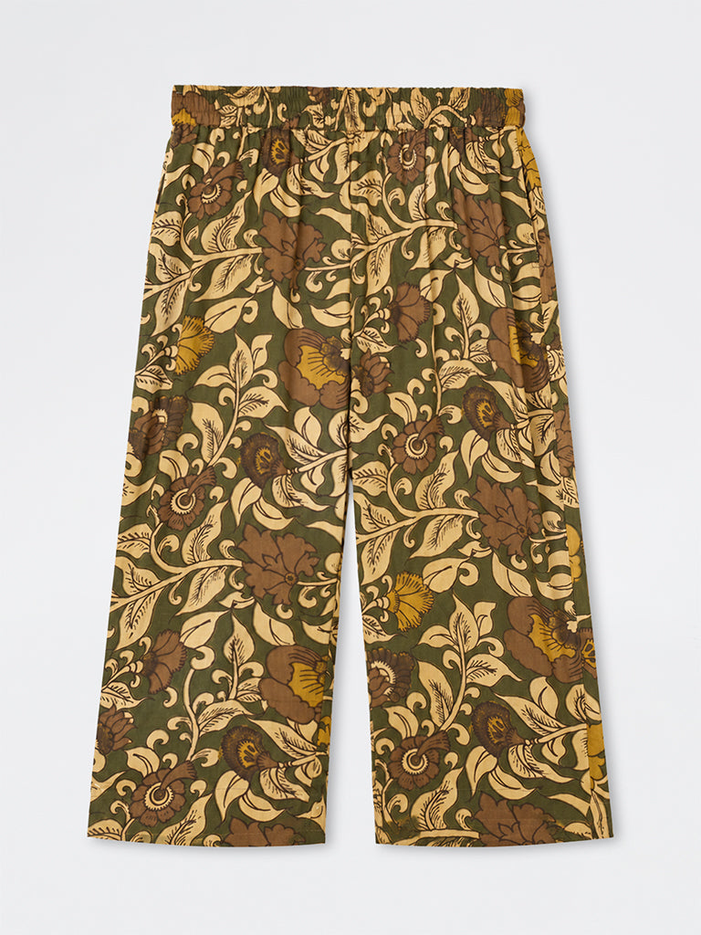 Diza Olive Foliage Printed Pants