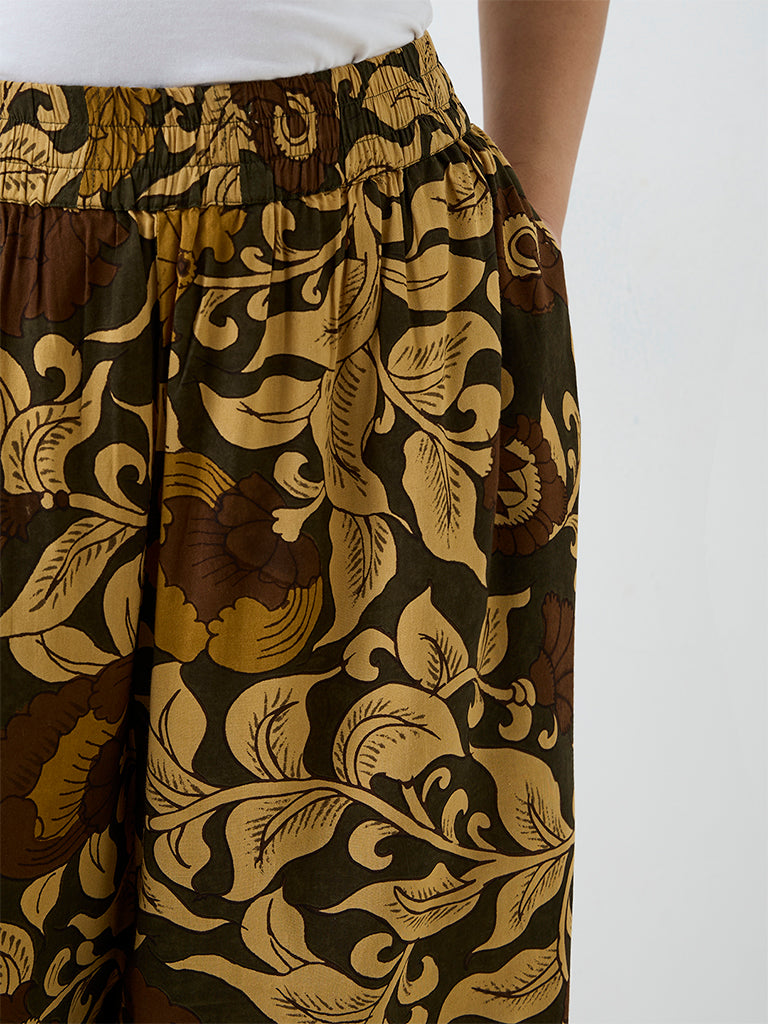 Diza Olive Foliage Printed Pants