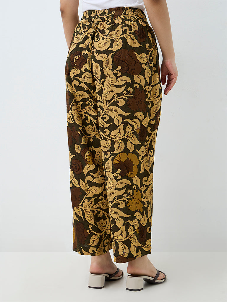 Diza Olive Foliage Printed Pants