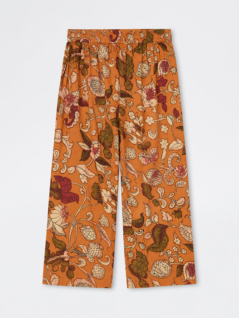Diza Orange Floral Printed Pants