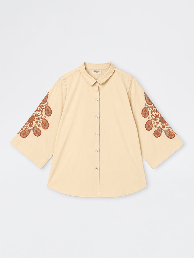 Diza Light Beige Paisley Design Cotton Tunic