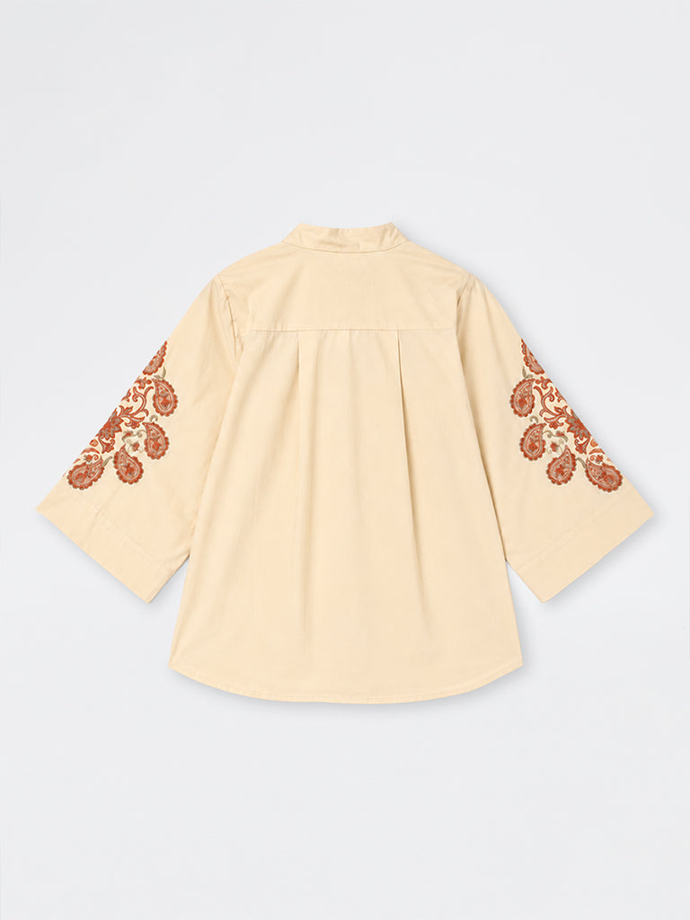 Diza Light Beige Paisley Design Cotton Tunic