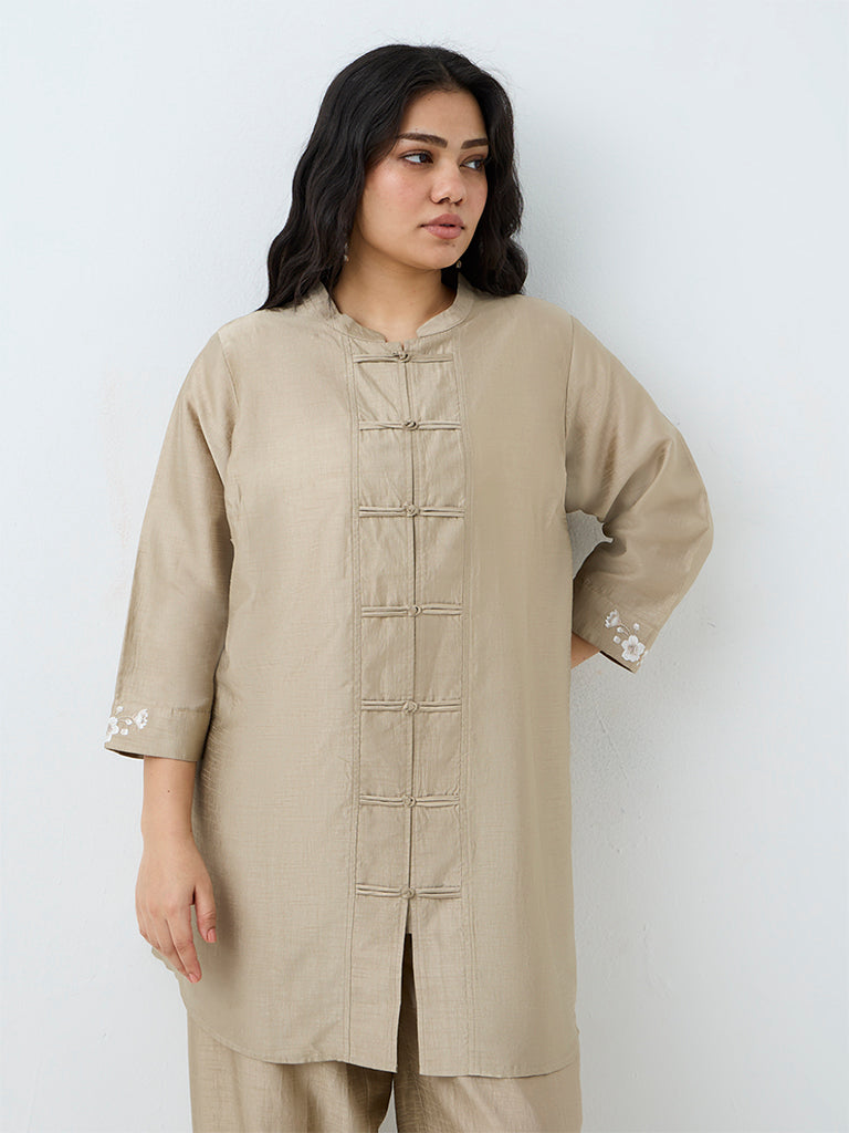 Diza Light Beige Tunic with Frog Fastening