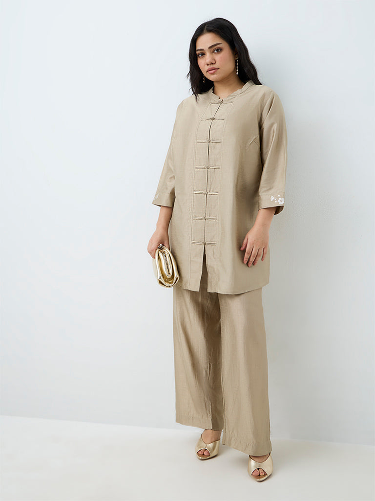 Diza Light Beige Tunic with Frog Fastening