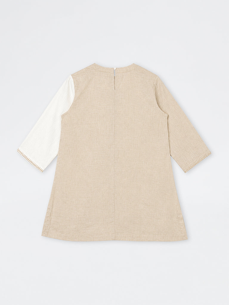 Diza Beige Colour-Blocked Linen Tunic