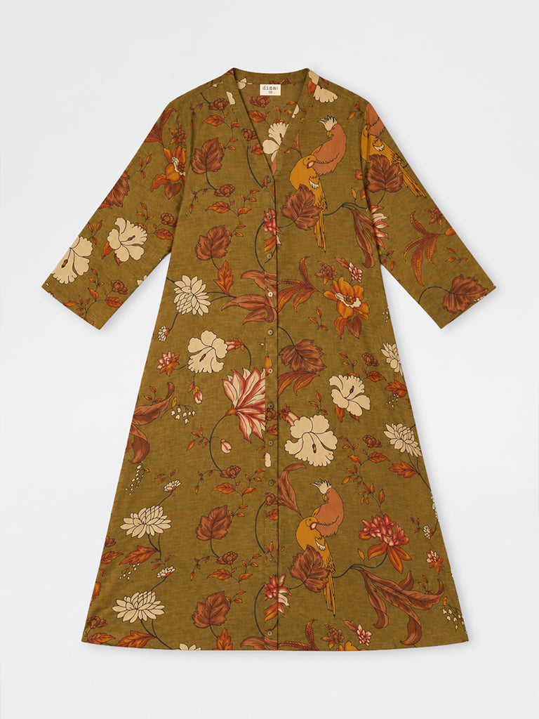 Diza Olive Nature-Inspired A-Line Kurta