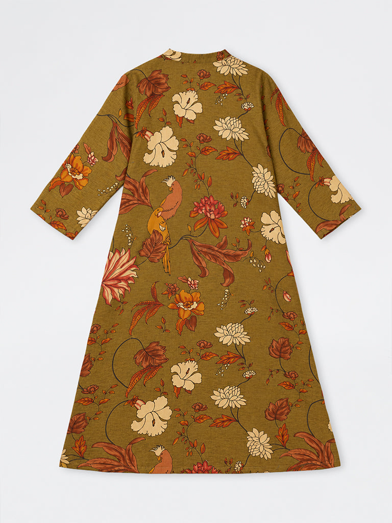 Diza Olive Nature-Inspired A-Line Kurta