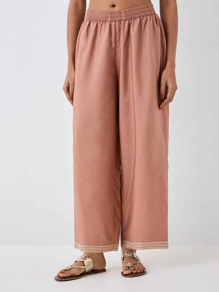 Zuba Dusty Pink Striped-Hem Pants