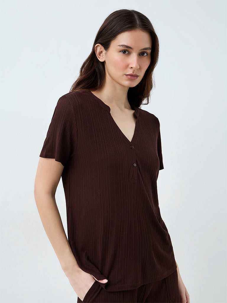 Wunderlove Dark Brown Ribbed T-Shirt
