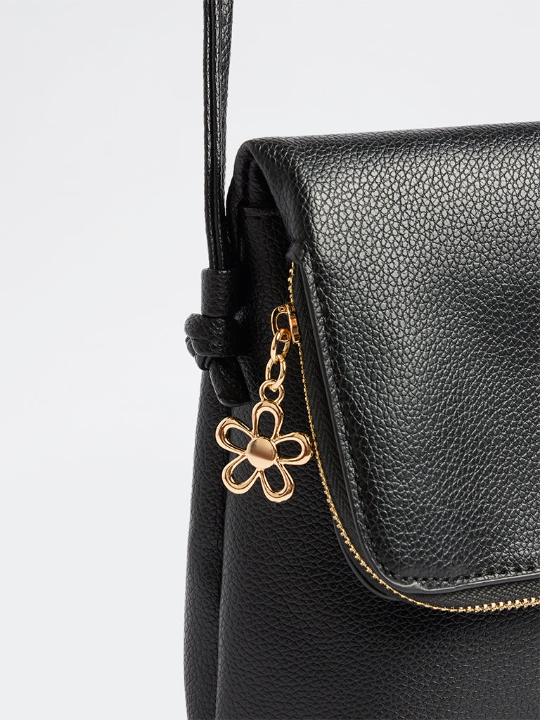Westside Black Textured Phone Sling Bag
