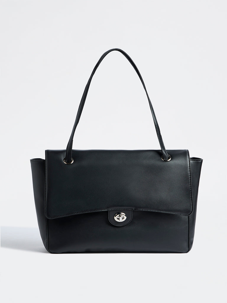 Westside Black Turn-Lock Work Shoulder Bag